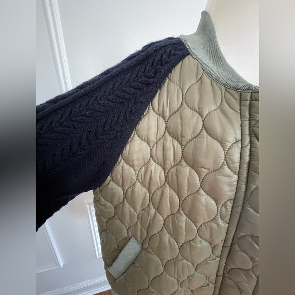 VERONICA BEARD Marjeti Mixed-Media Quilted Bomber Jacket, Olive & Navy, XL - Picture 10 of 13